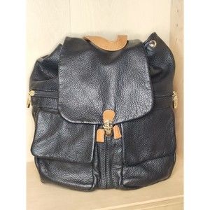 Valentina Made In Italy Pebbled Leather Black Backpack